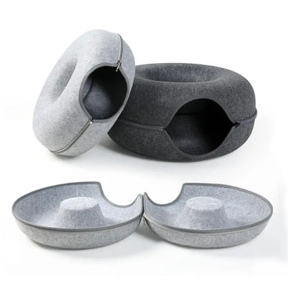 Calming Plush Donut Bed for Deeper Cat Sleep