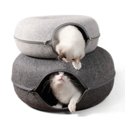 Calming Plush Donut Bed for Deeper Cat Sleep