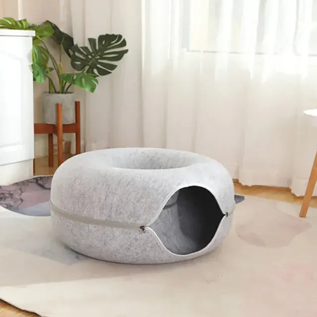 Calming Plush Donut Bed for Deeper Cat Sleep