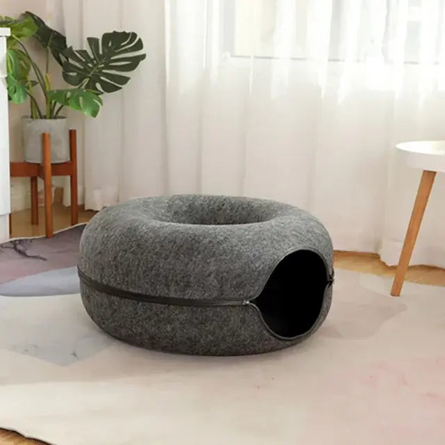 Calming Plush Donut Bed for Deeper Cat Sleep