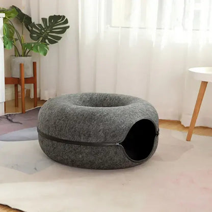Calming Plush Donut Bed for Deeper Cat Sleep